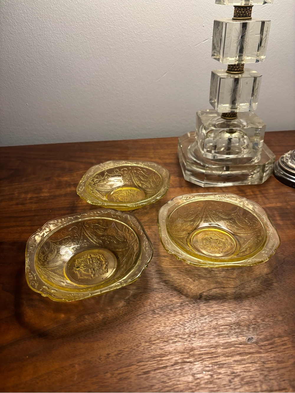 Set of Three Amber Federal Depression Glass 5” Dishes Dessert Bowls